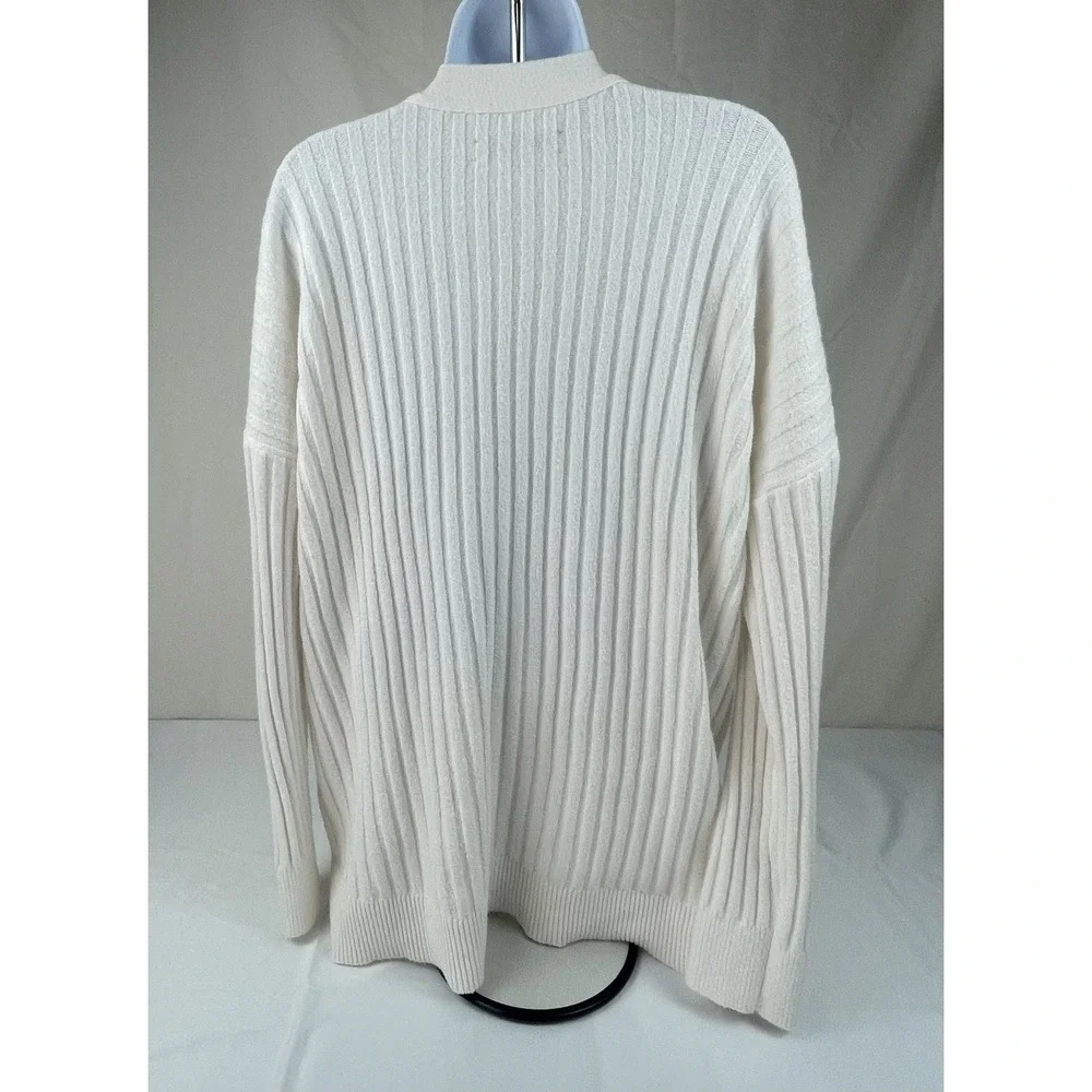 LOFT WOMENS IVORY RIBBED BUTTON FRONT CARDIGAN SWEATER SIZE M SOFT KNIT